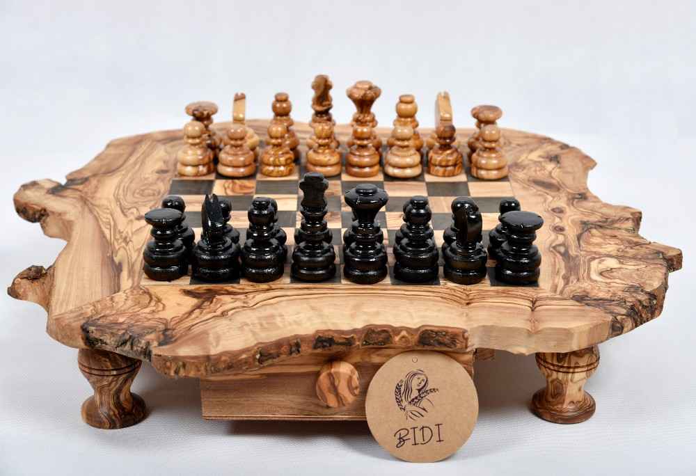 Handmade Olive Wood Chess Board Live Edge Base -  Canada