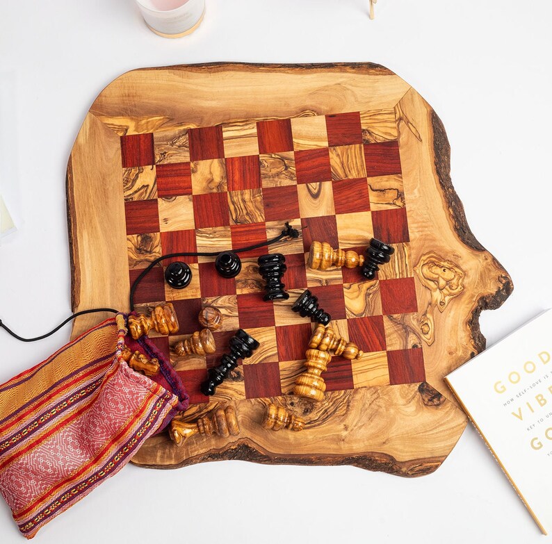 Exceptional Handmade Olive Wood Chess Board