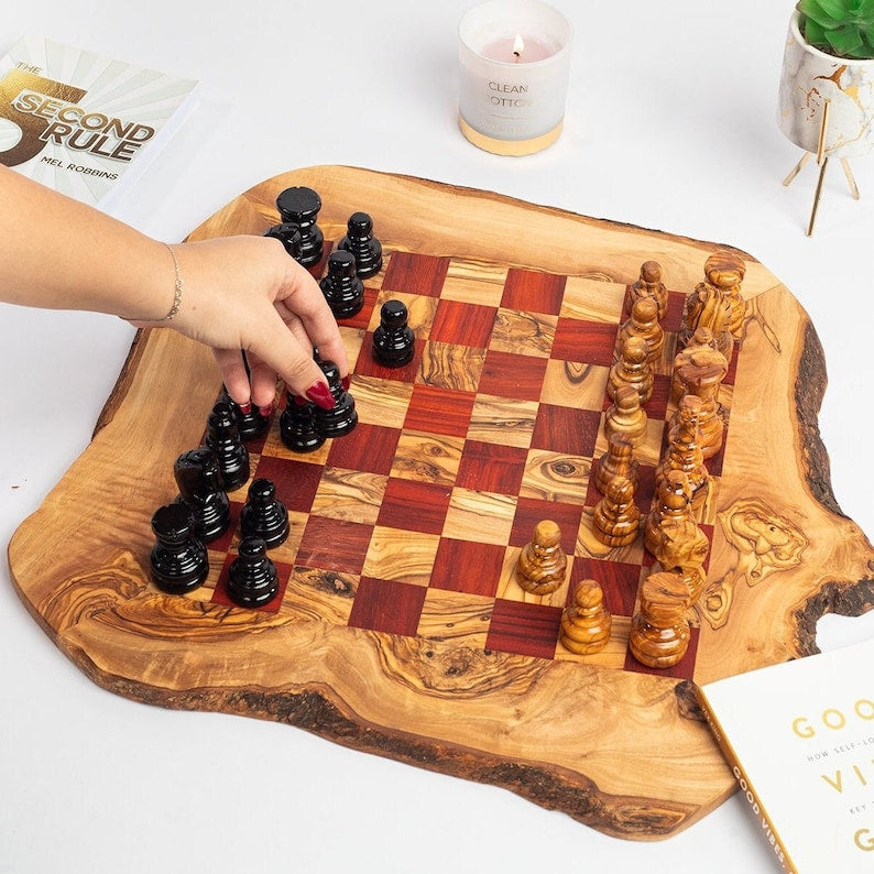 Exceptional Handmade Olive Wood Chess Board